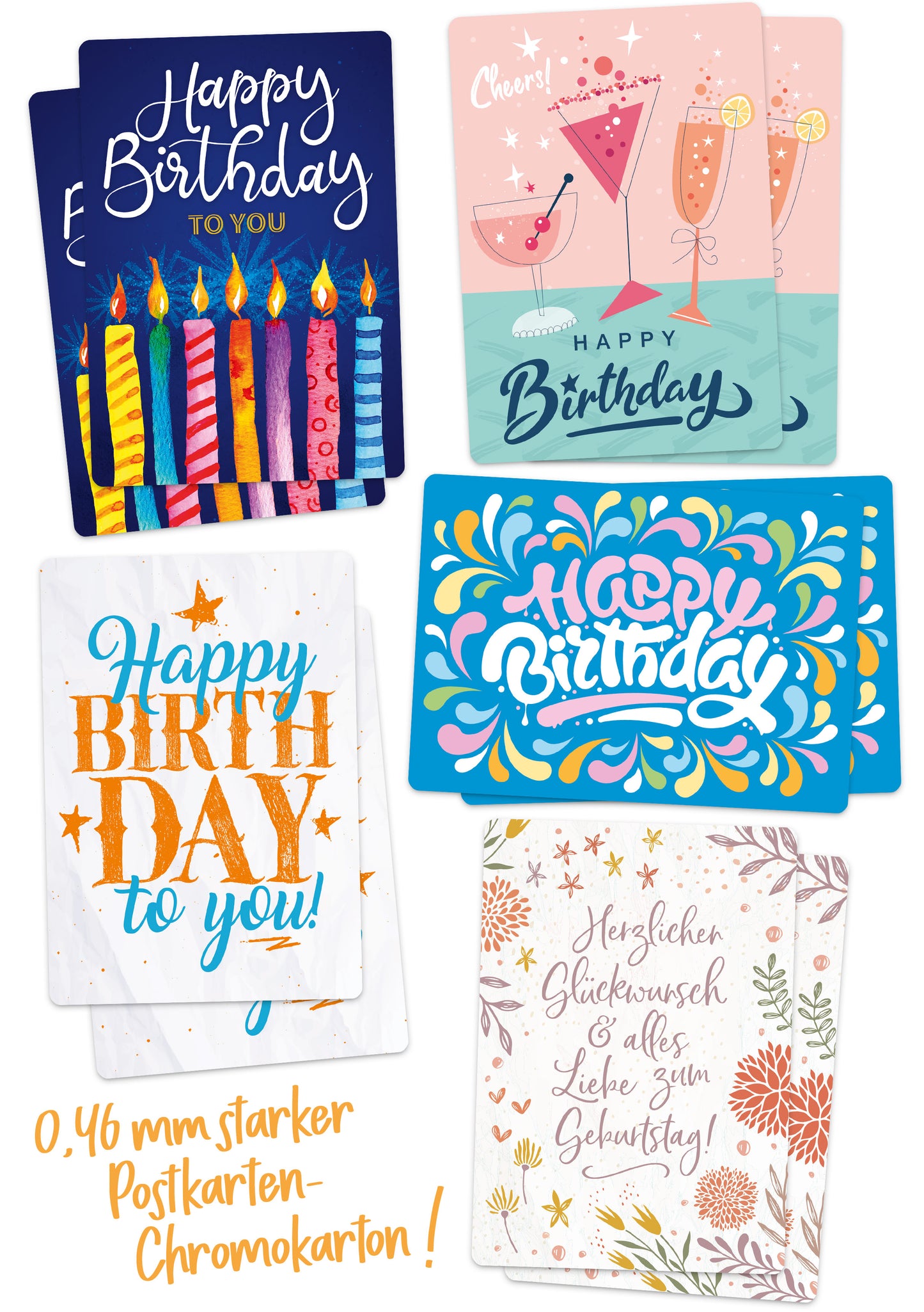 30 Geburtstagskarten im Set mit Umschlägen